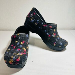 Dansko Black Multicolor Wool Clogs